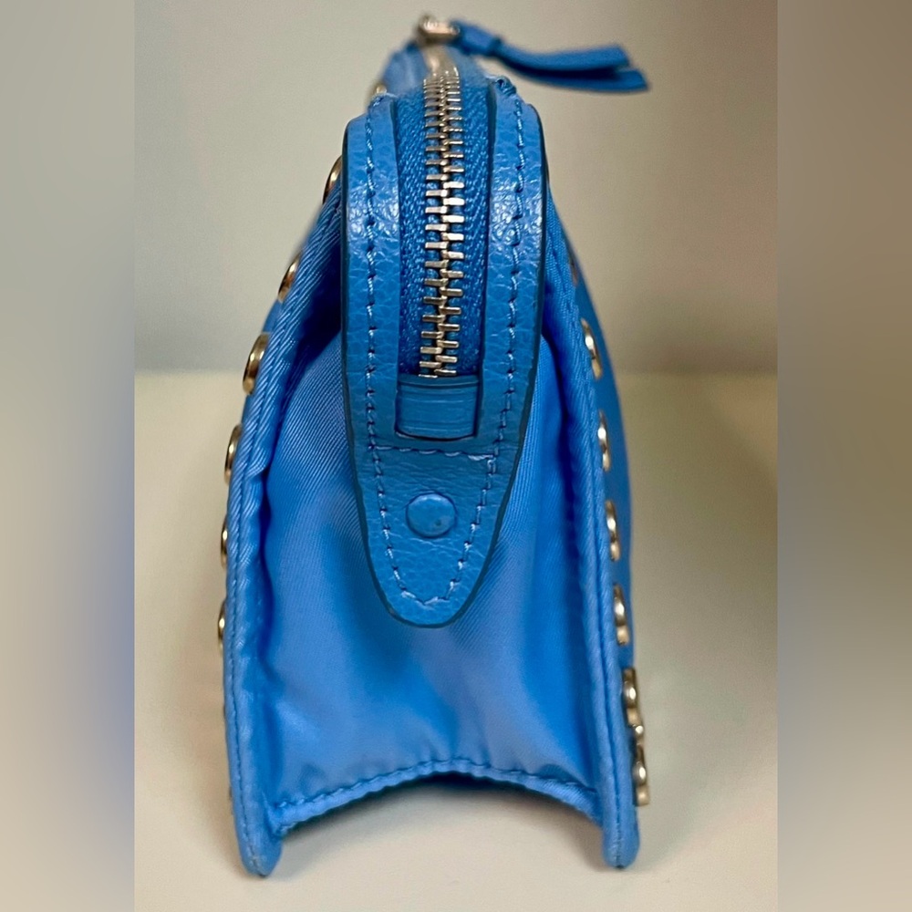 Prada - Tessuto Etiquette Nylon Accessories Pouch | Blue - Silver Studded - Picture 16 of 16